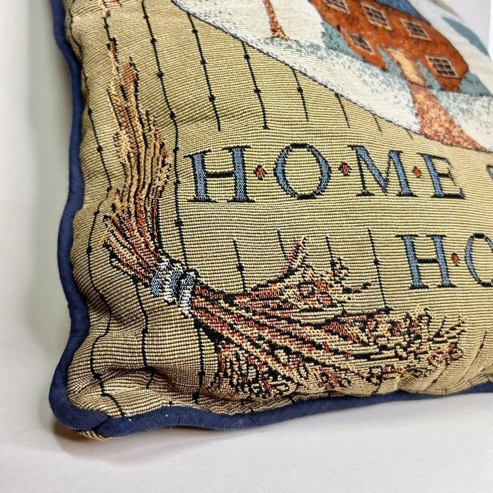 Cottage Core Vintage Woven Tapestry “Bless This Home” Throw Pillow Double Sided